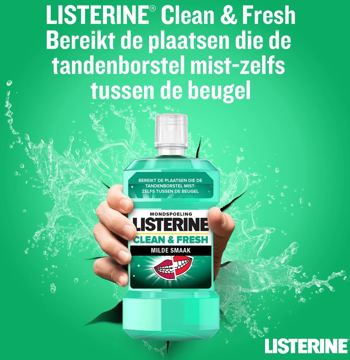 LISTERINE Clean & Fresh, Mondwater Met Essentiële Oliën En Fluoride, Zonder Alcohol, Bereikt De Plaatsen Die De Tandenborstel Mist – Zelfs Tussen De Beugel, 3 X 500 Ml - Afbeelding 3
