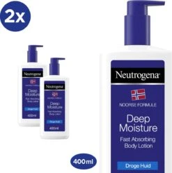 Neutrogena Deep Moisture Snel Absorberende Bodylotion, Noorse Formule, Bodycrème, Droge Huid, 2 X 400 Ml