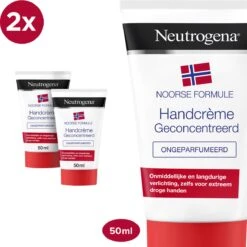 Neutrogena Handcrème Ongeparfumeerd, Noorse Formule, Voedende En Beschermende Vochtinbrengende Crème Voor Droge En Beschadigde Handen, 2 X 50 Ml