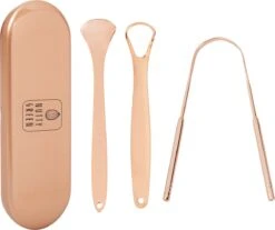 Nutty Green 3-Delige Tongschraper Set Inclusief Opbergcase - Tongreiniging Mondverzorging - Tongreiniger Mondhygiëne - RVS Schraper Voor Schone Tong Reiniging - Tongborstel Tegen Slechte Adem - Zero Waste Lifestyle