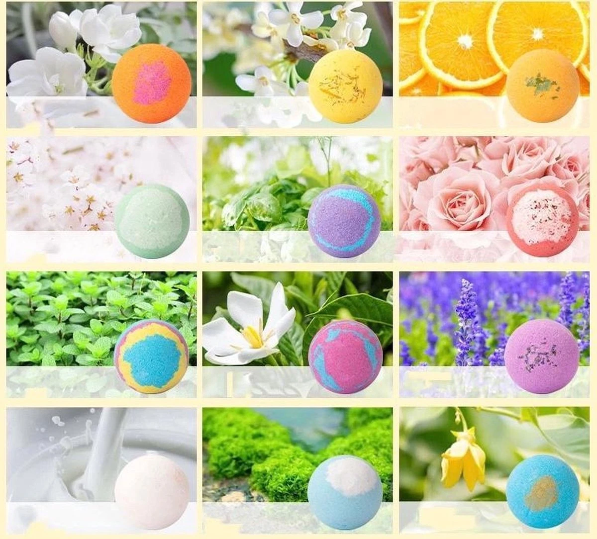 Nixnix - Bath Bombs 12 Stuks - Bruisballen Voor In Bad - 12 Etherische Aroma Bad Bommen - Giftset - Cadeau - 60g Per Stuk - Bruis Ballen Bad - Badballen - Afbeelding 4