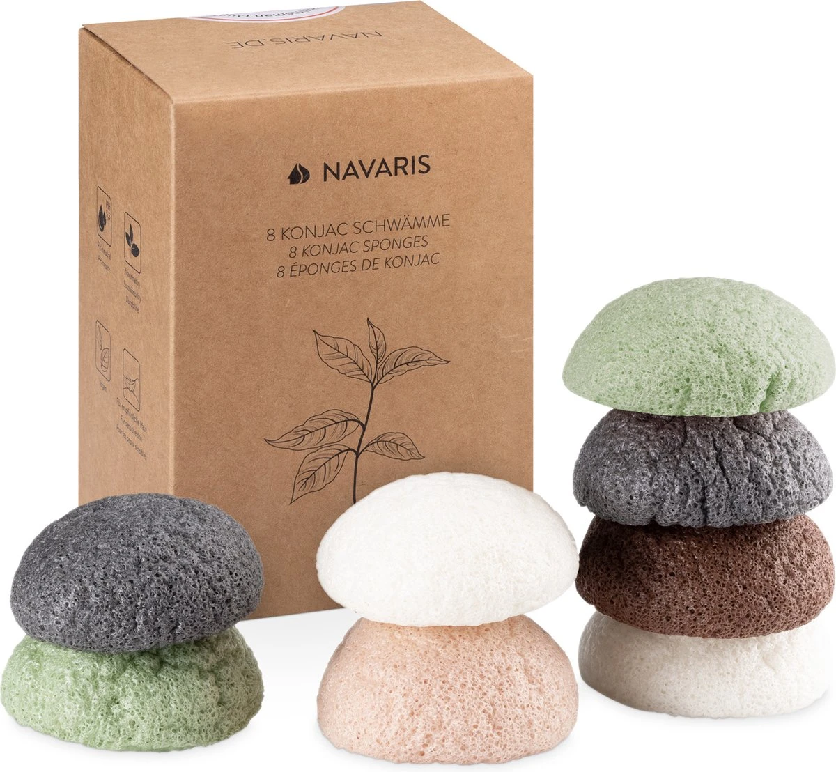 Navaris Set Van 8 Konjac Sponzen - Natuurlijke Sponzen Voor Gezichtsreiniging - Reinigt De Rijpe, Onzuivere, Droge, Gevoelige En Normale Huid - Vegan - Afbeelding 6