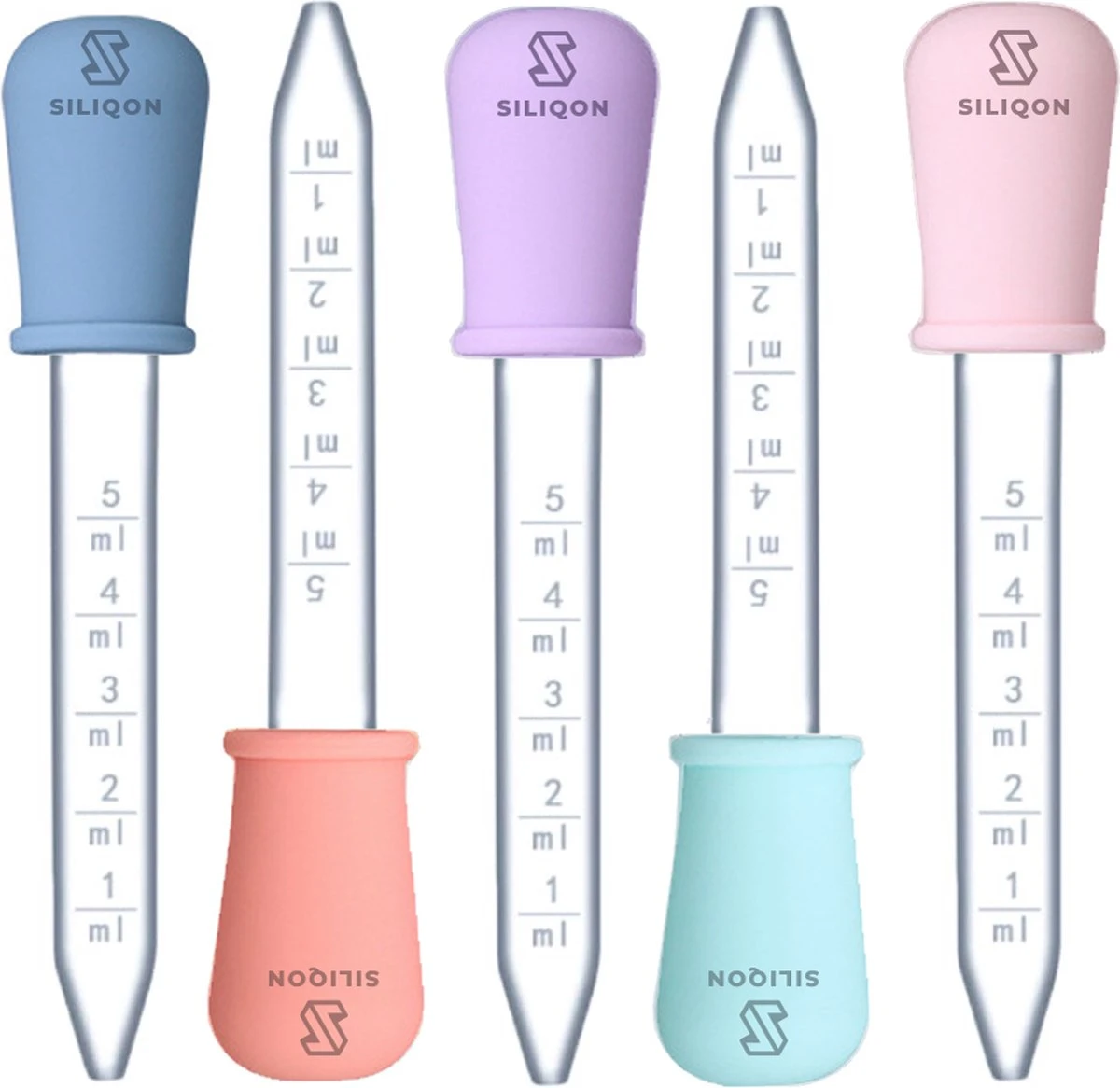 Merkloos Pipet 5 Ml | Pipetje Met Silicone Dropper | Vloeistoffen / Doseren / Whisky / Medicijnen | Pipette | Pipetten In 5 Kleuren | Pipetjes - 5 Stuks