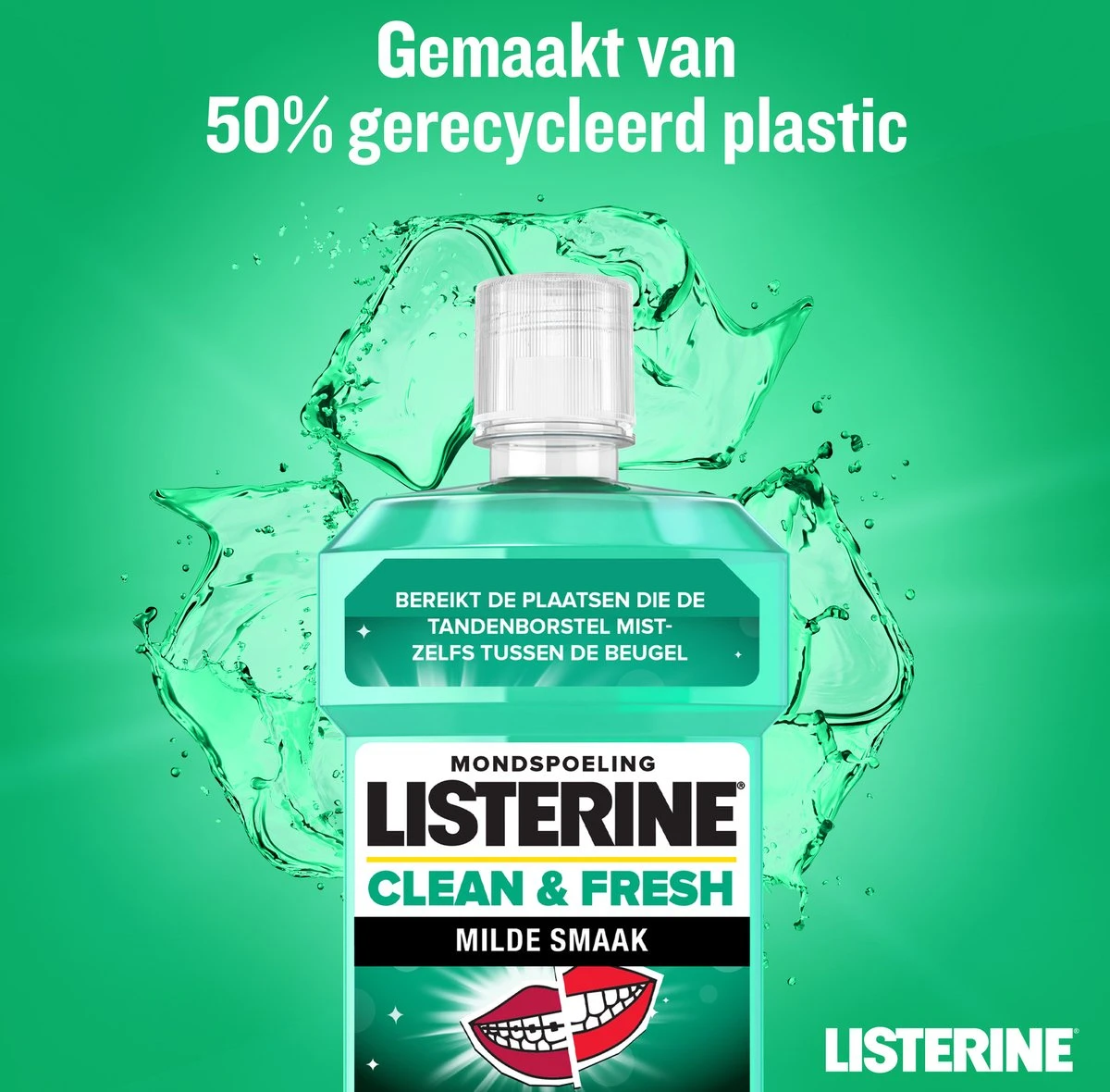 LISTERINE Clean & Fresh, Mondwater Met Essentiële Oliën En Fluoride, Zonder Alcohol, Bereikt De Plaatsen Die De Tandenborstel Mist – Zelfs Tussen De Beugel, 3 X 500 Ml - Afbeelding 8