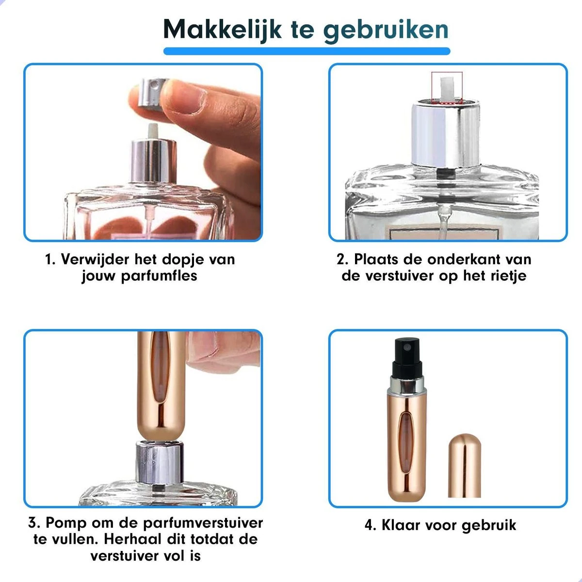 Merkloos Mini Parfum Flesje - Goud - Lipstick Formaat - Navulbare Parfum Verstuiver - Afbeelding 9