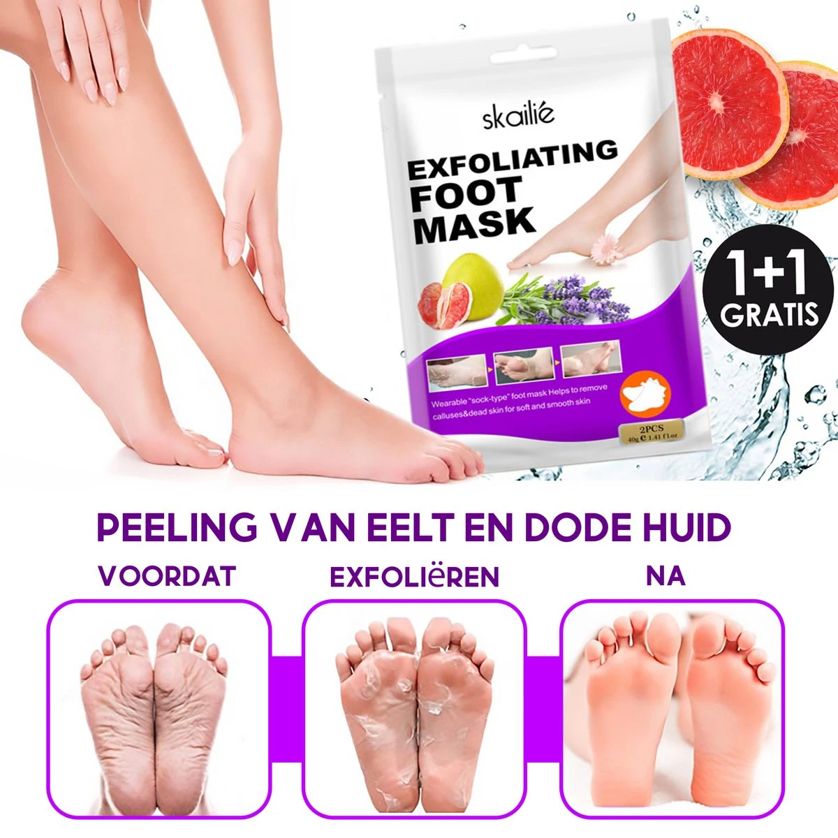 1+1 Gratis - Eeltverwijderaars - Voetmasker - Eeltsokken Peeling Sokken - Eeltverwijderaars - Voetmasker
