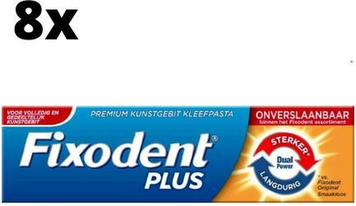 Fixodent Plus Dual Power Premium Kleefpasta - 8 X 40 Gram - Voordeelpakket