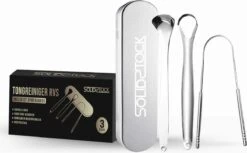 SolidStock Professionele Tongschraper Voor Mondverzorging - 4 Delige Tongreiniger - Ayurveda - RVS