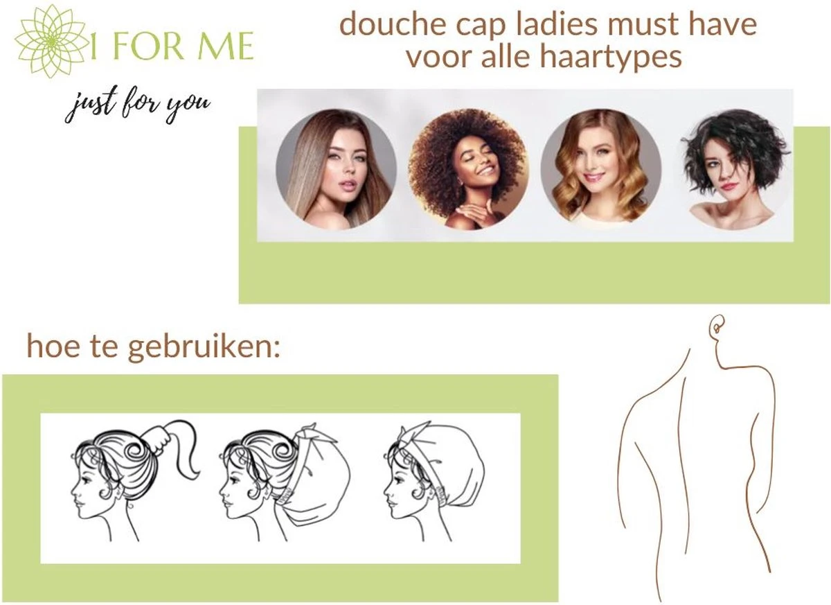 1FORME Douchemuts Dames Zero Waste – Droog Haar Thuis / Vakantie – Douchekap Satijn / PE Zwart - Afbeelding 4