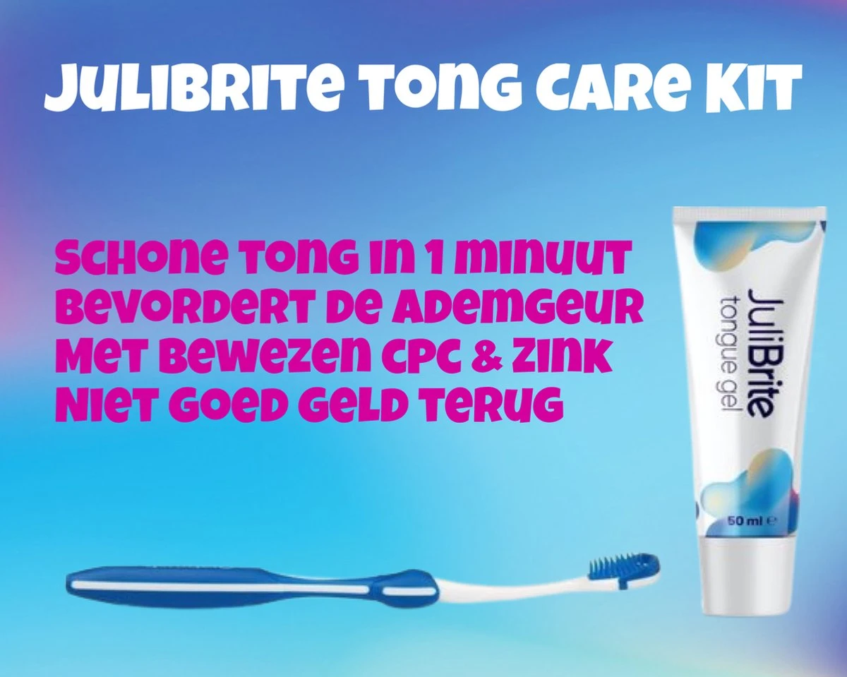 JuliBrite® Tong Gel (50ML) & Tongschraper - Reinigt Witte Tong Aanslag - Tegen Slechte Adem - Met Zink & CPC - Tongreiniger Set - Halitose & Beslagen Tong - Afbeelding 3